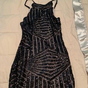 Black lf sequin high neck dress